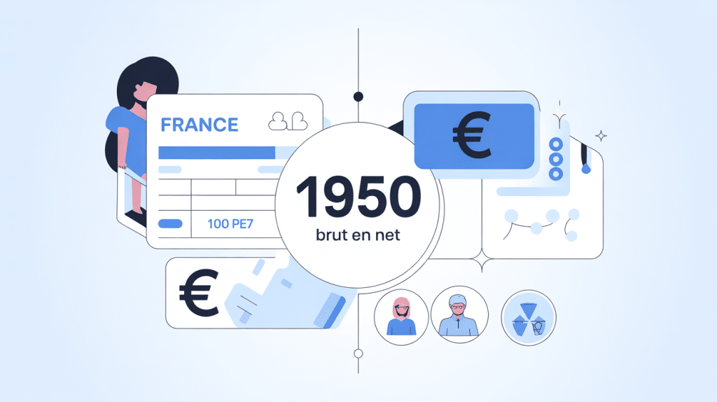 Illustration conversion 1950 brut en net fiche de paie France