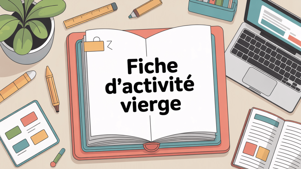 fiche d'activité vierge bien structurée avec fournitures scolaires