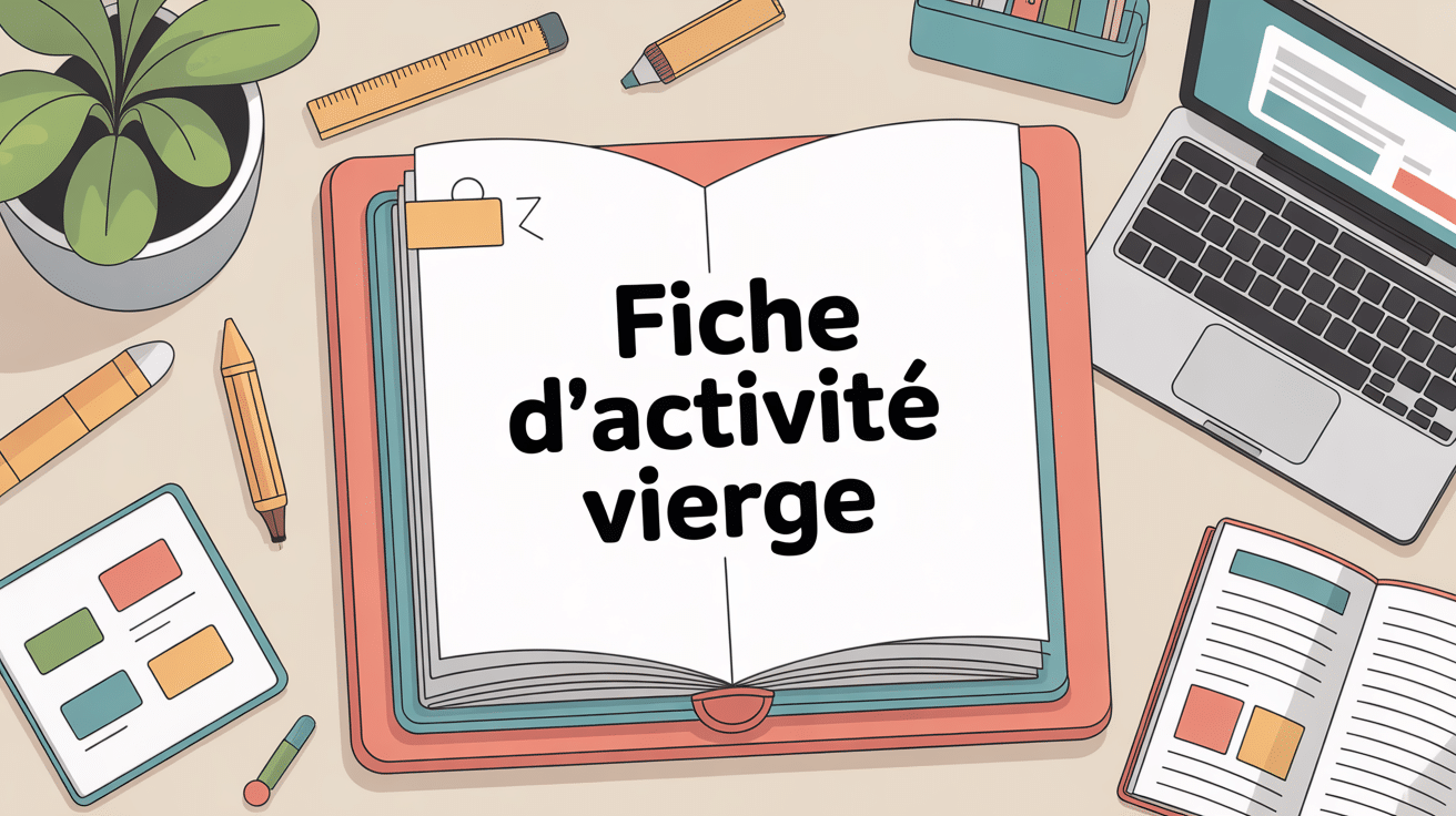 fiche d'activité vierge bien structurée avec fournitures scolaires