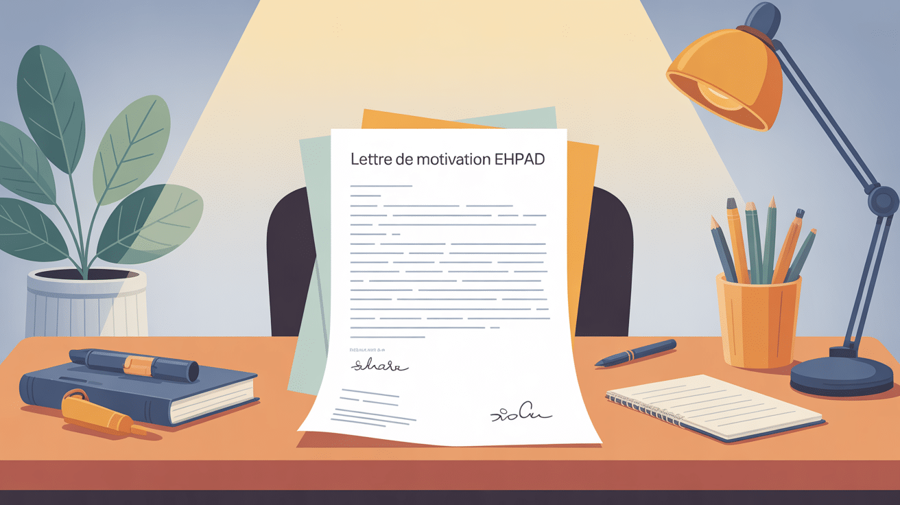 illustration lettre de motivation en ehpad sur bureau lumineux