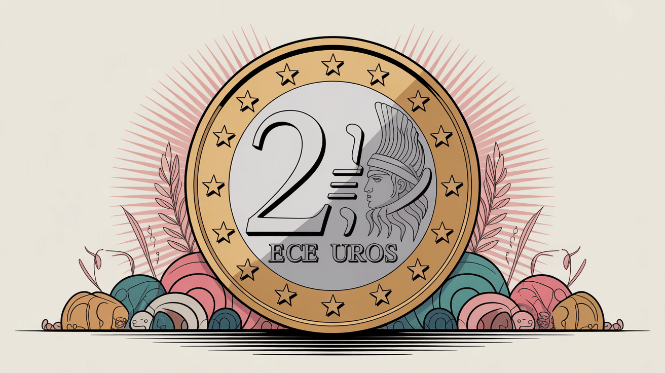 illustration pièce grecque 2 euros dorée