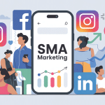 Illustration SMA marketing avec réseaux sociaux et smartphone