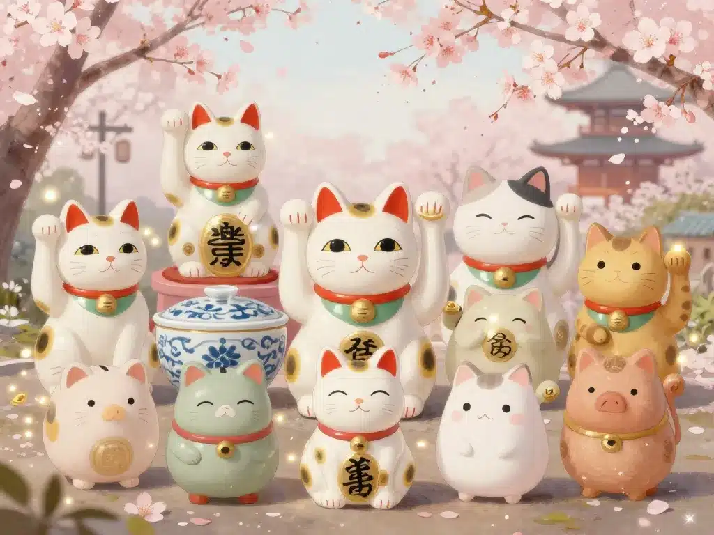 Tirelire japonaise maneki-neko et styles symboliques