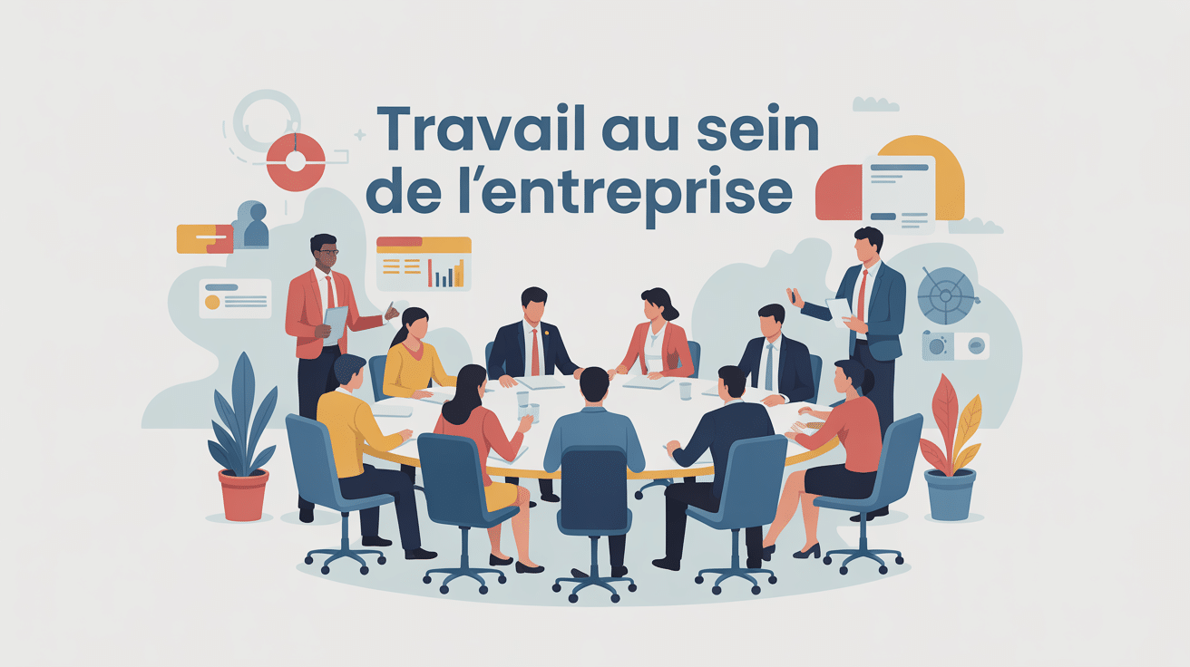 Illustration travail au sein de l'entreprise table ronde équipe
