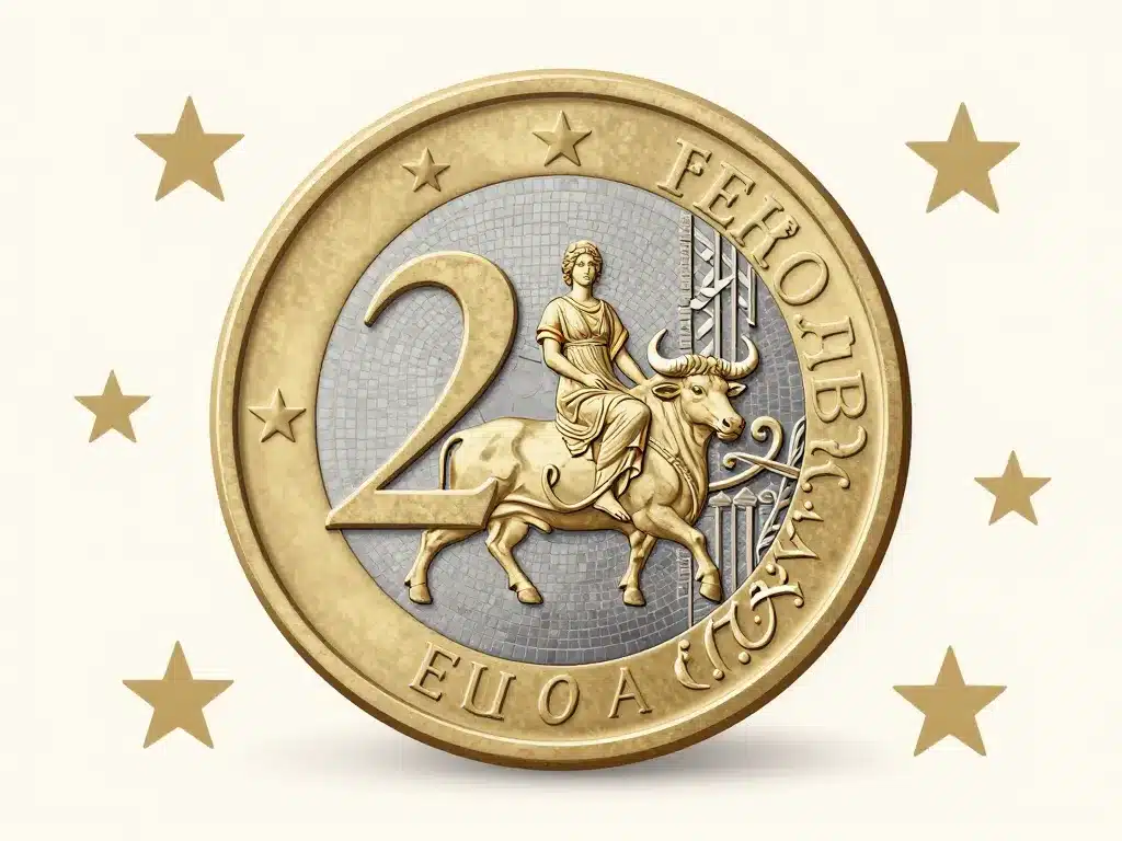 valeur pièce de 2 euros femme avec taureau 2002 détail grec identification