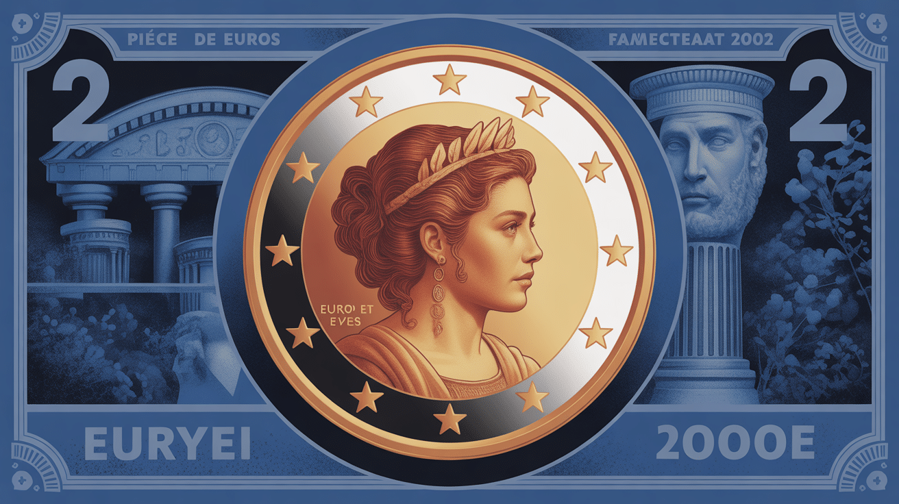 valeur pièce de 2 euros femme avec taureau 2002 vectorielle moderne