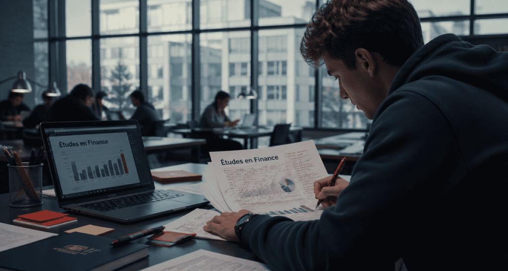etude en finance etudiant revisant documents