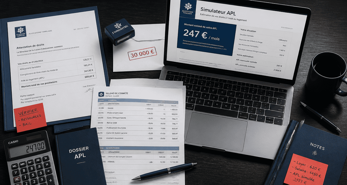 APL et epargne sur bureau avec documents CAF