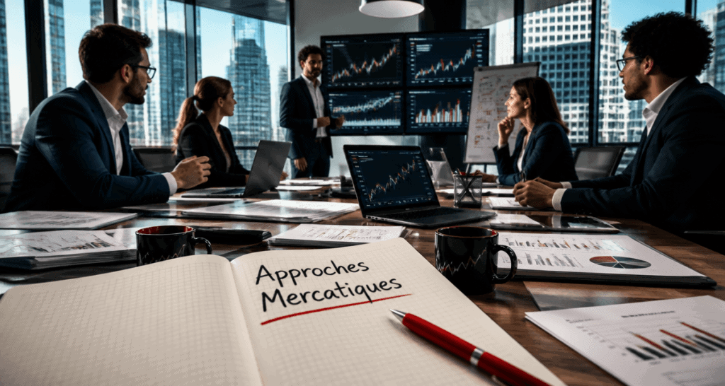 équipe en réunion sur approche mercatique