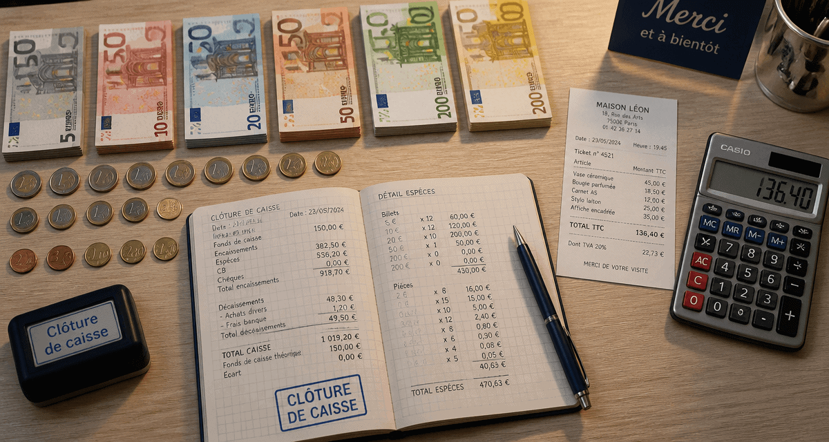 comptage caisse billets pièces carnet