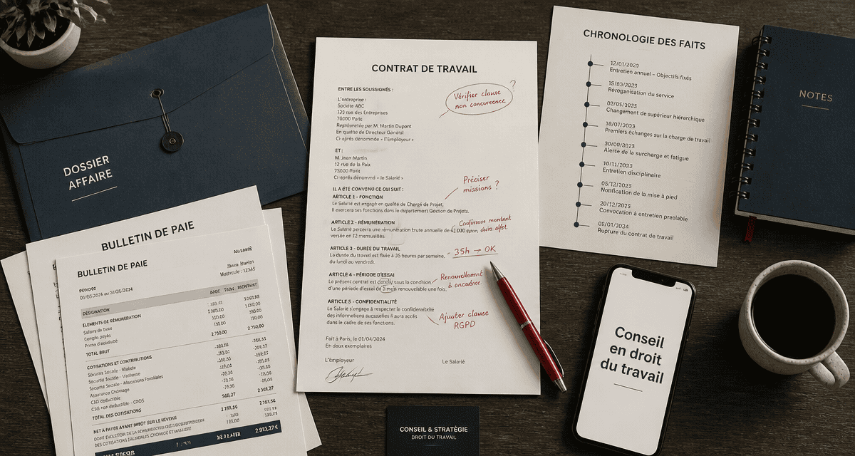 conseil droit travail table documents