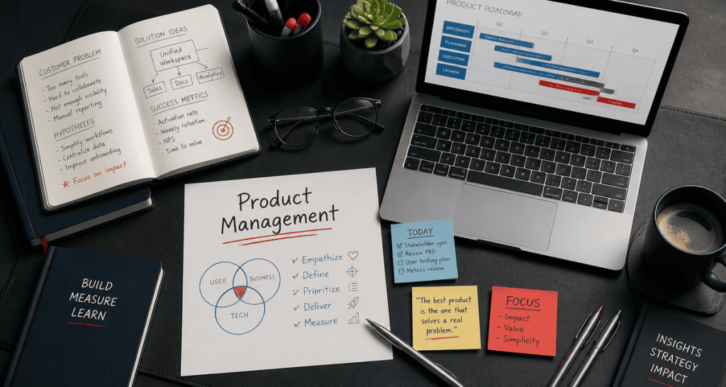 Conseil product management, bureau moderne, roadmap produit
