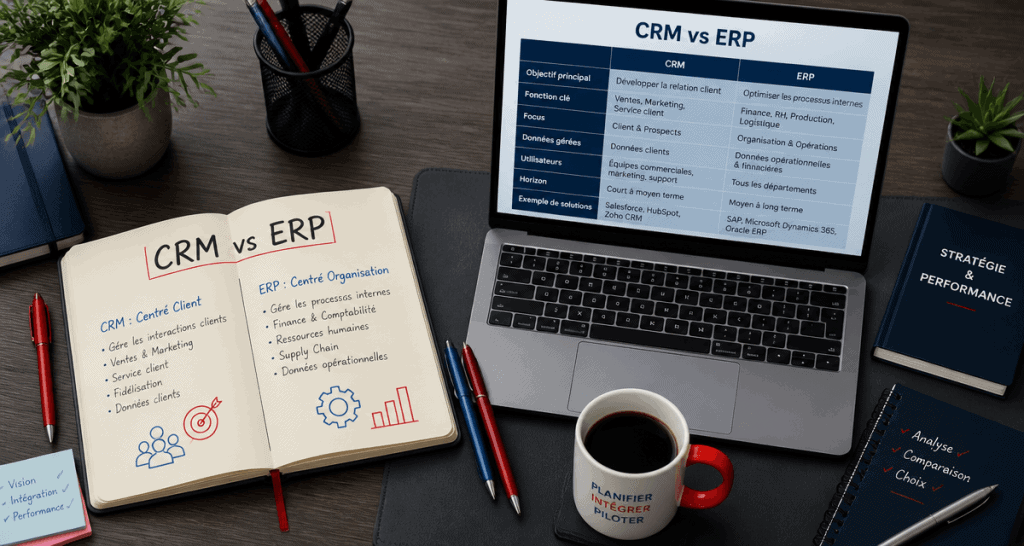 crm versus erp comparatif carnet et ordinateur