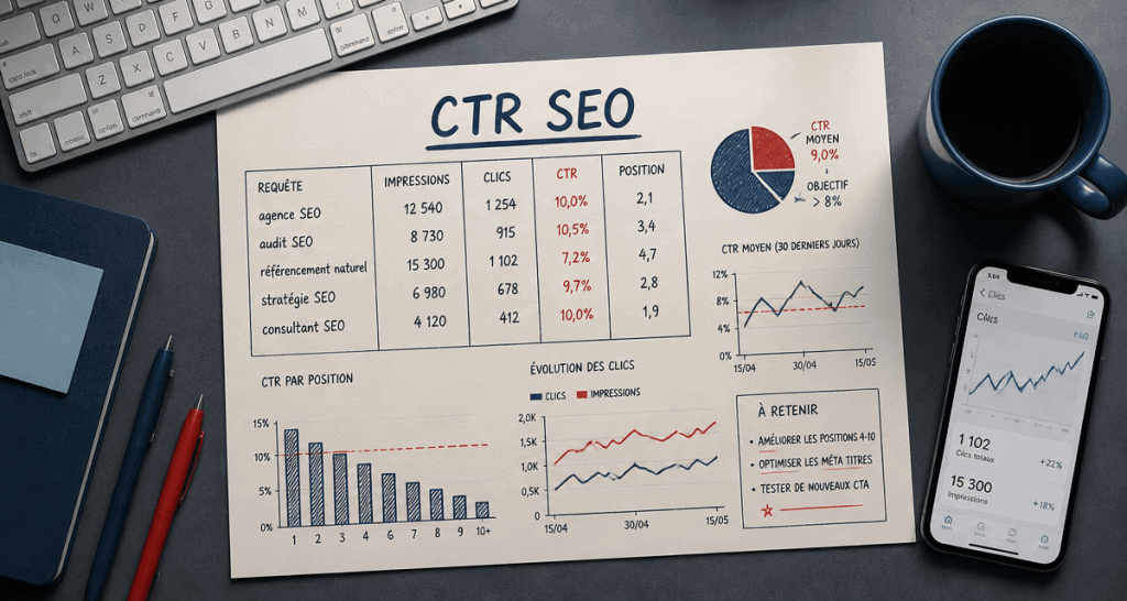 bureau moderne avec analyse ctr seo