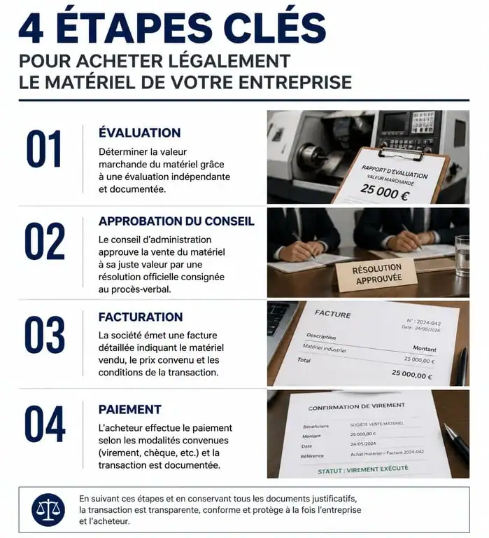 Infographie des étapes légales pour racheter le matériel de son entreprise