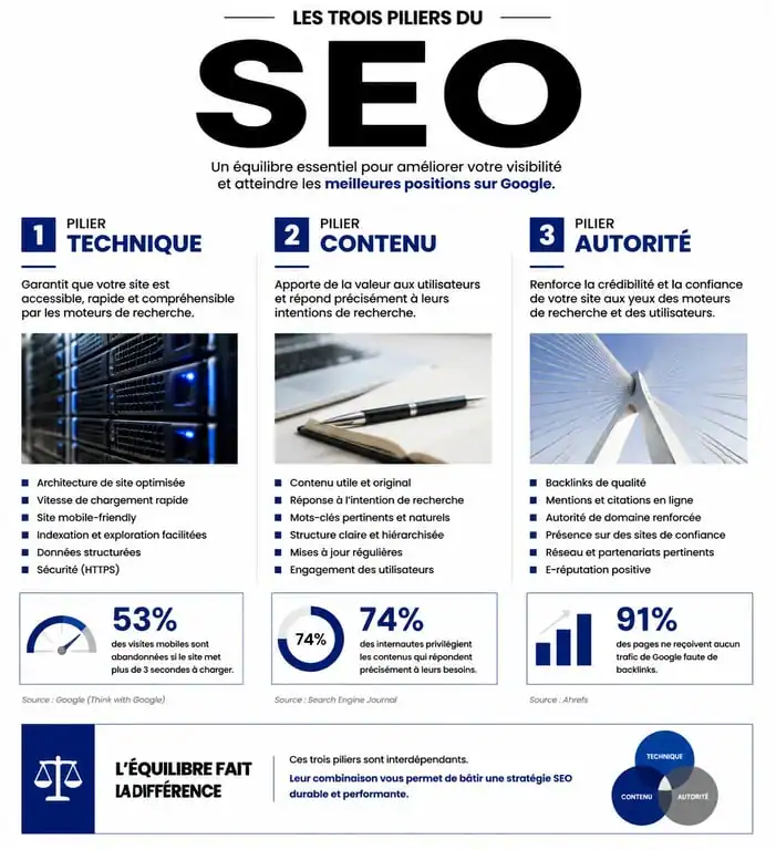 Les trois piliers du SEO : Technique, Contenu et Autorité