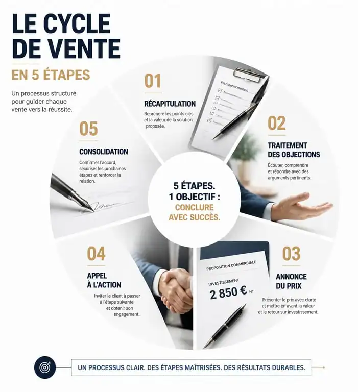 Infographie des 5 étapes pour faire du closing efficacement