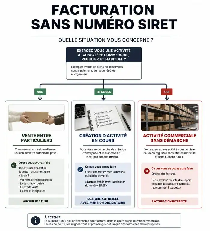 Arbre de décision pour savoir si vous pouvez facturer sans numéro SIRET
