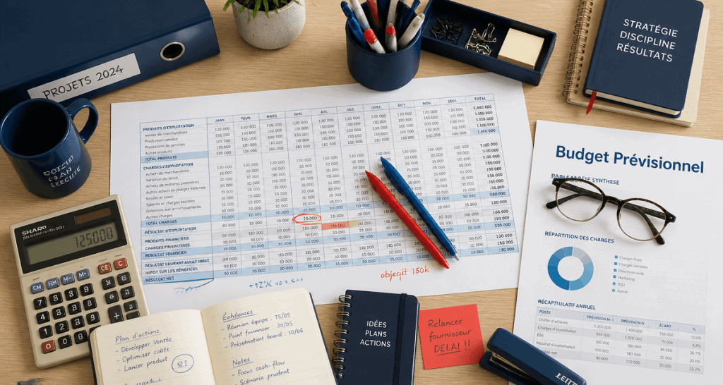 exemple budget prévisionnel sur bureau avec tableau excel