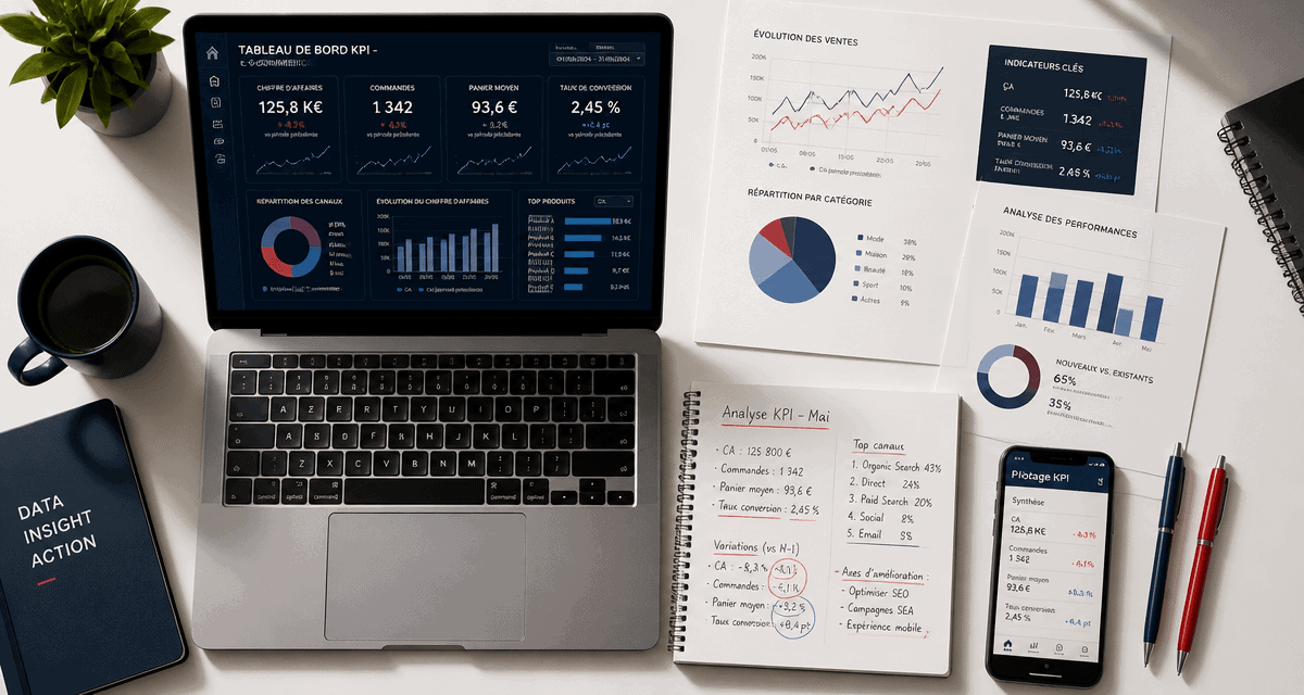 kpi e commerce sur bureau avec graphiques