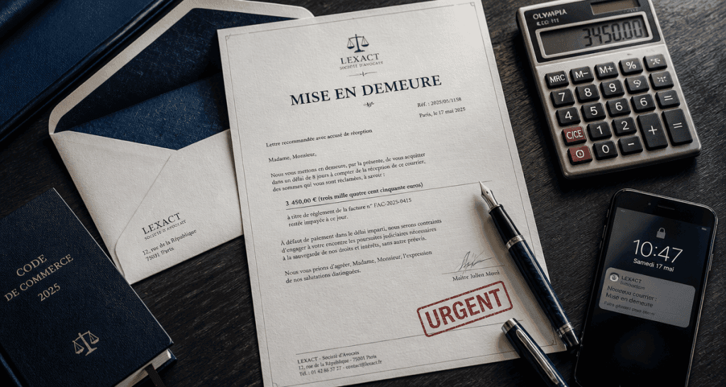 mise en demeure facture impayée sur bureau