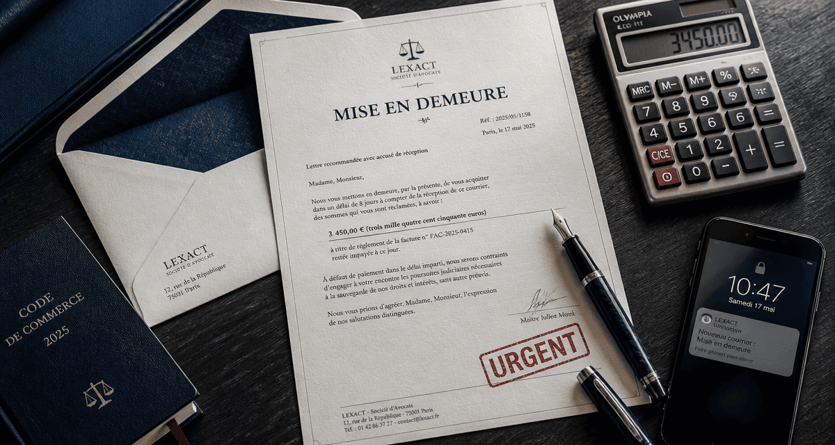 mise en demeure facture impayée sur bureau