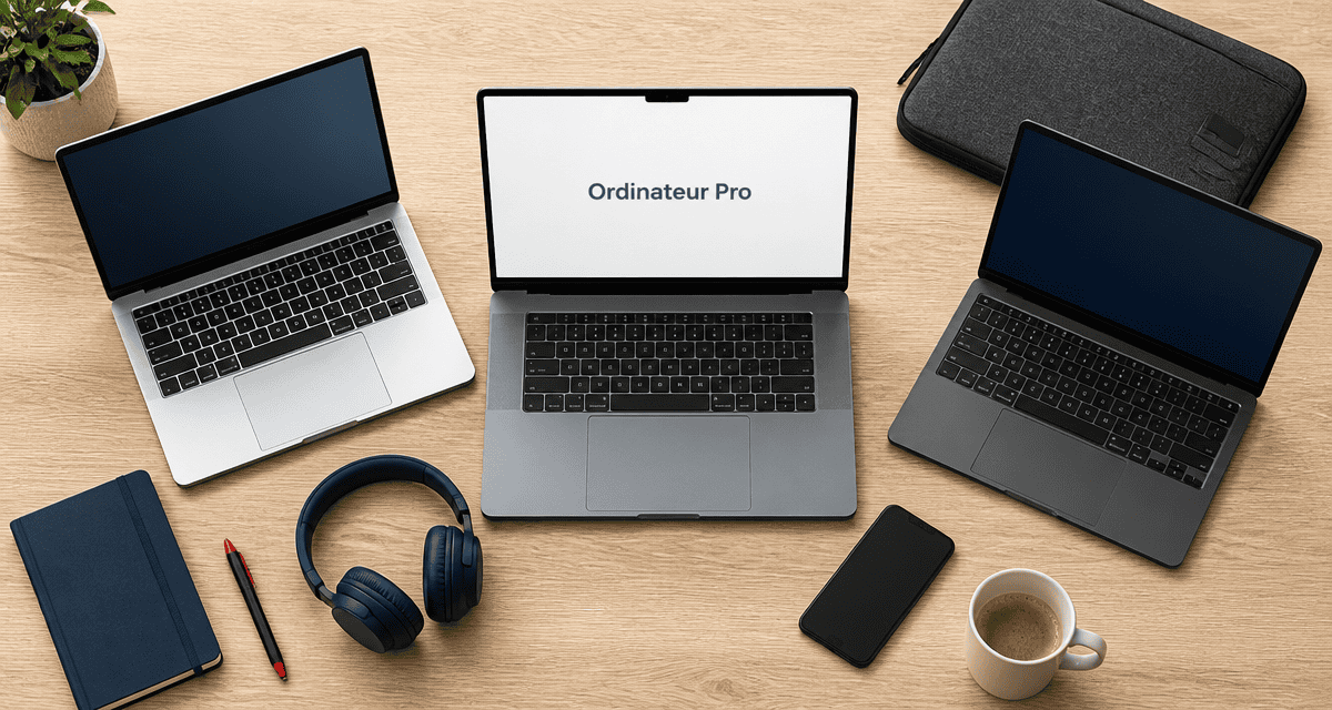 Ordinateur portable pour travailler avec accessoires sur bureau