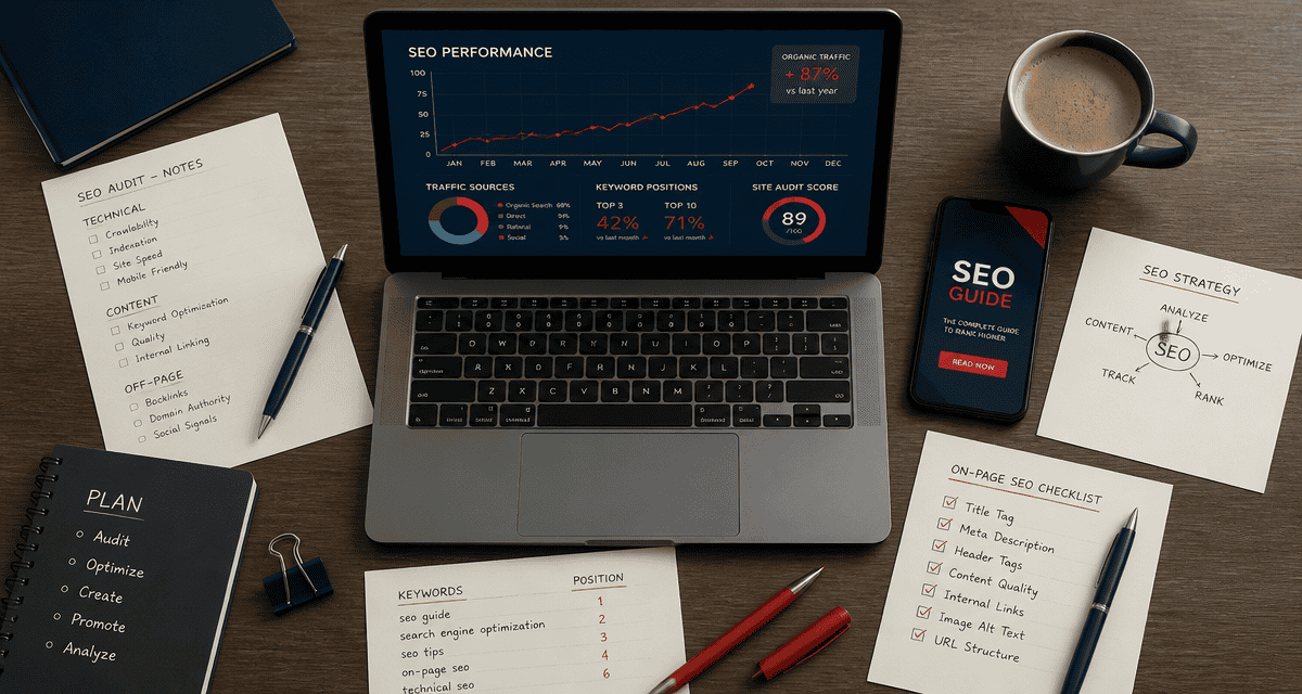 seo guide sur bureau moderne organisé