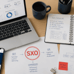 seo ux flat-lay bureau moderne