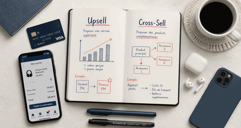 upsell cross sell bureau ecommerce carnet graphique