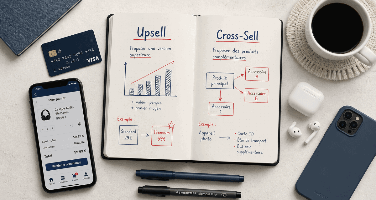 upsell cross sell bureau ecommerce carnet graphique