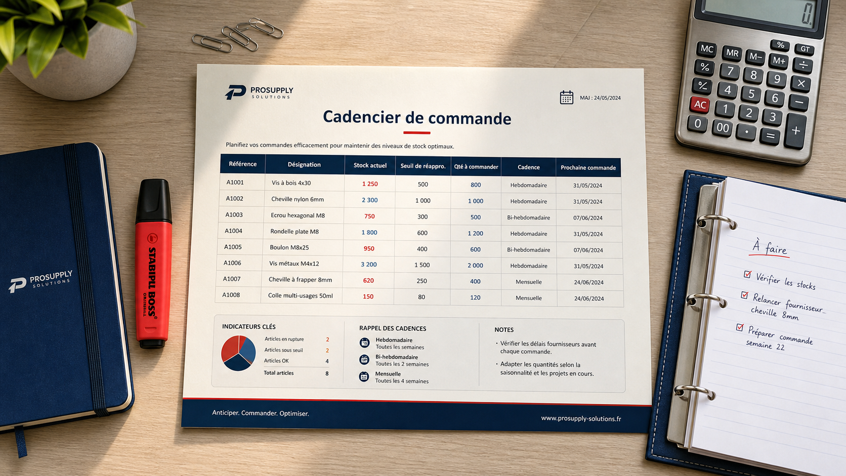 Cadencier de commande pour optimiser les stocks et éviter les ruptures