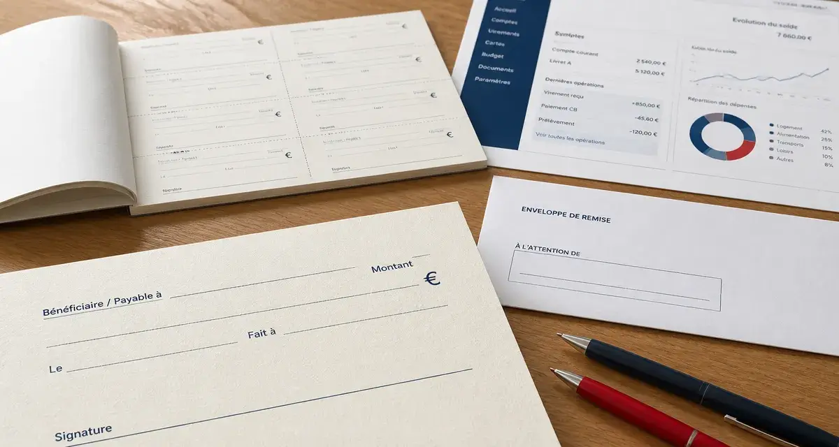 Chèque correspondance sans talon : exemple sur table, format ultra-compact