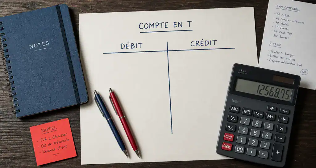 comptabilité débit et crédit compte en T sur bureau