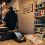 Définition commerce de détail : boutique avec caisse et étiquettes prix