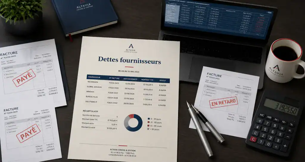 bureau moderne avec bilan dettes fournisseurs