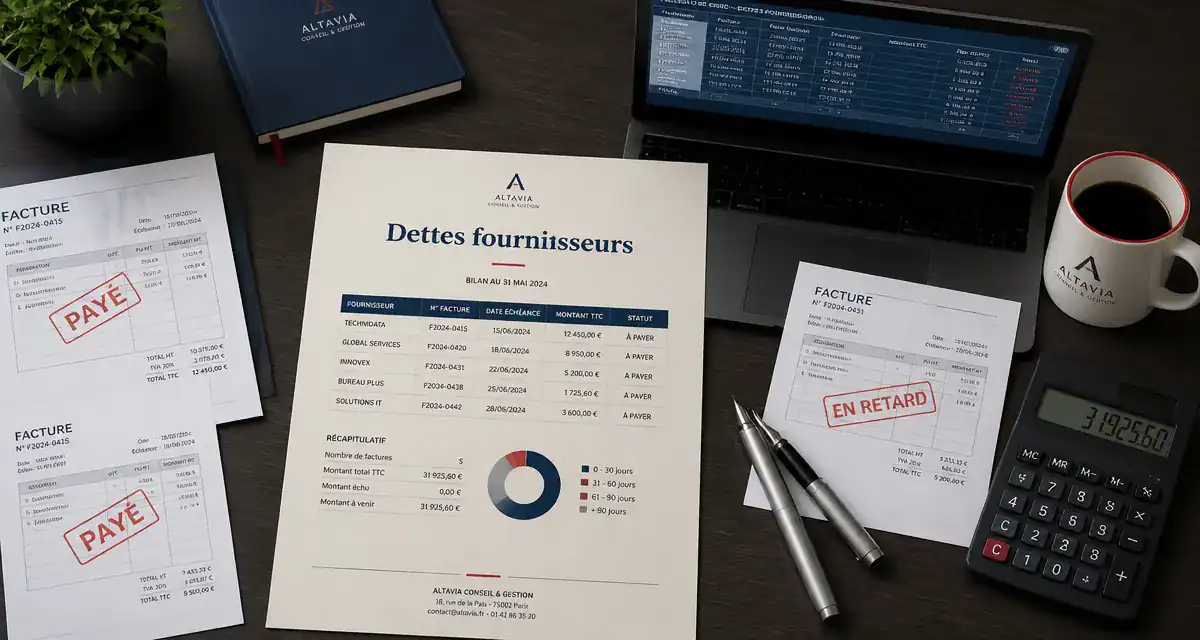 bureau moderne avec bilan dettes fournisseurs