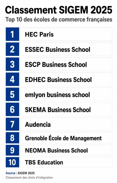 Classement SIGEM 2025 des écoles de commerce françaises