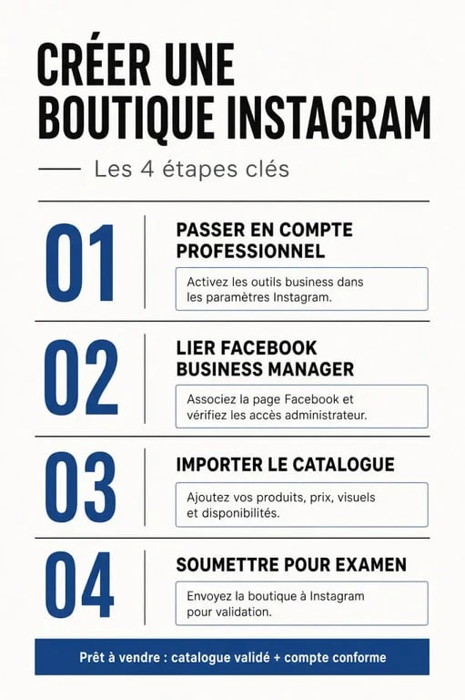 Infographie des étapes de création d'une boutique Instagram pour les entreprises