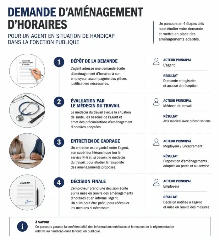 Parcours de demande d'aménagement d'horaires RQTH dans la fonction publique
