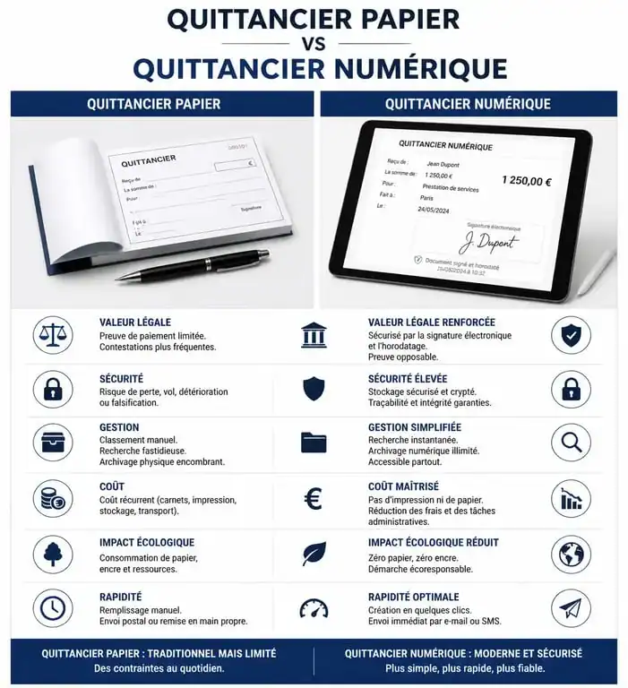 Comparatif entre quittancier papier et quittancier numérique pour la gestion des preuves de paiement