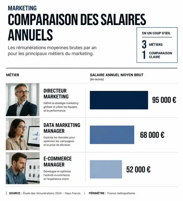 Infographie des salaires des métiers du marketing les mieux payés en France