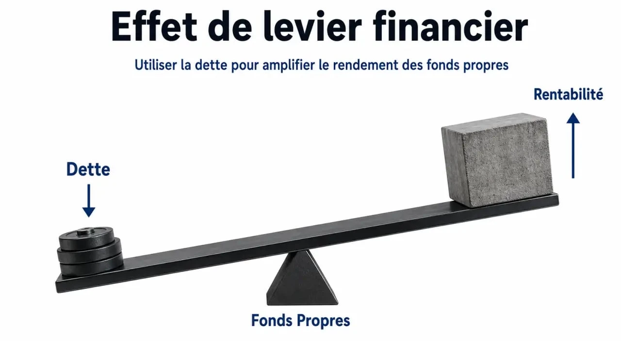 Schéma explicatif du mécanisme de l'effet de levier financier et de son impact sur la rentabilité
