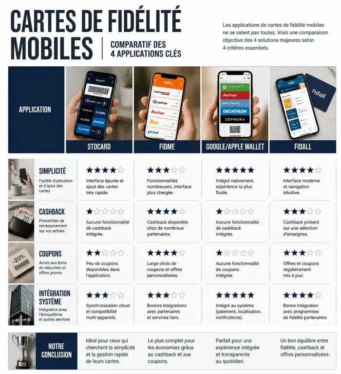 Infographie comparative des meilleures applications de cartes de fidélité pour smartphone