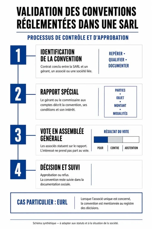 Schéma du processus de validation des conventions réglementées selon l'article L223-19 du Code de commerce en SARL