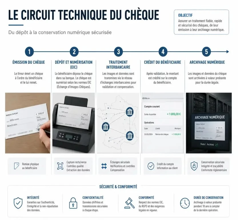 Schéma du circuit de traçabilité d'un chèque bancaire