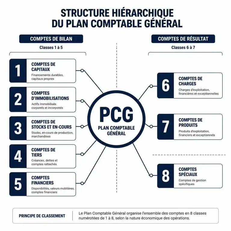 Schéma de la structure du plan comptable général et des classes de comptes comptables
