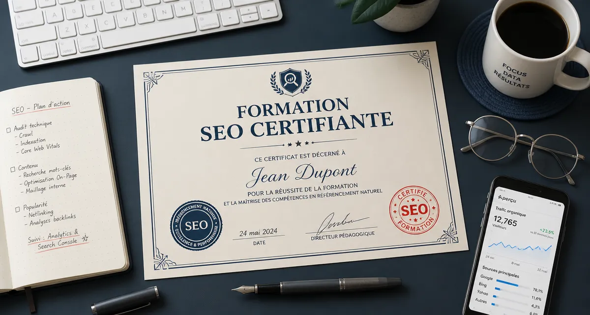 formation seo certifiante certificat sur bureau