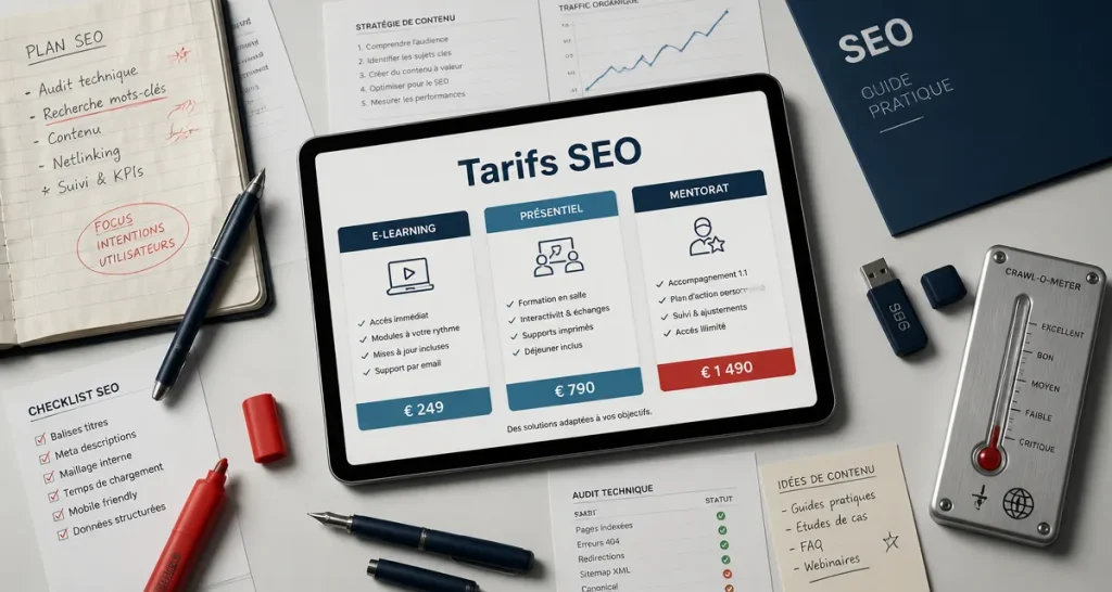 Formation SEO prix : tarifs e-learning, présentiel et mentorat