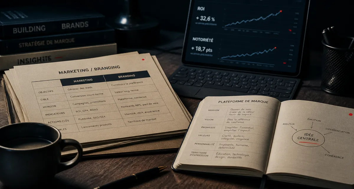 Marketing branding : tableau comparatif marketing et branding, ROI et notoriété